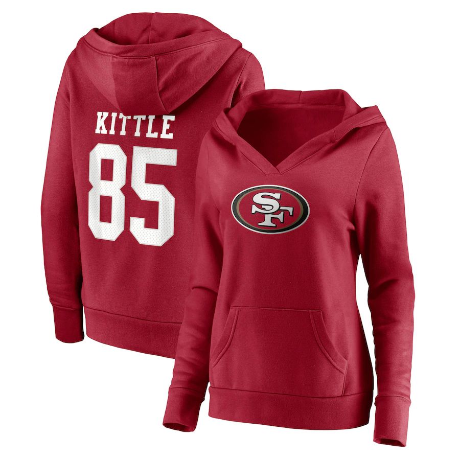 Women San Francisco 49ers #85 George Kittle Fanatics Branded Scarlet Player Icon Name & Number Pullover Hoodie->women nfl jersey->Women Jersey